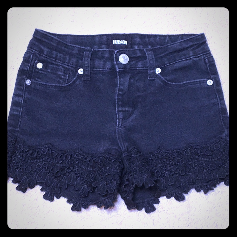 Hudson Black Jean Shorts w/ Crochet Trim, Size 10